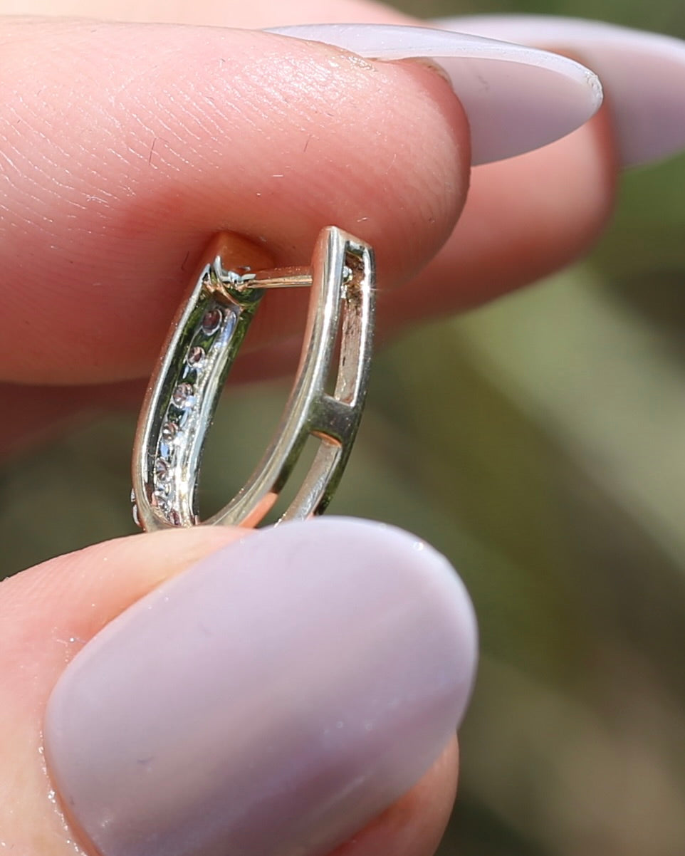 Mixed Metal Natural Diamond Huggies, 10ct Yellow and White Gold, 16 x 3.4mm, 2.45g