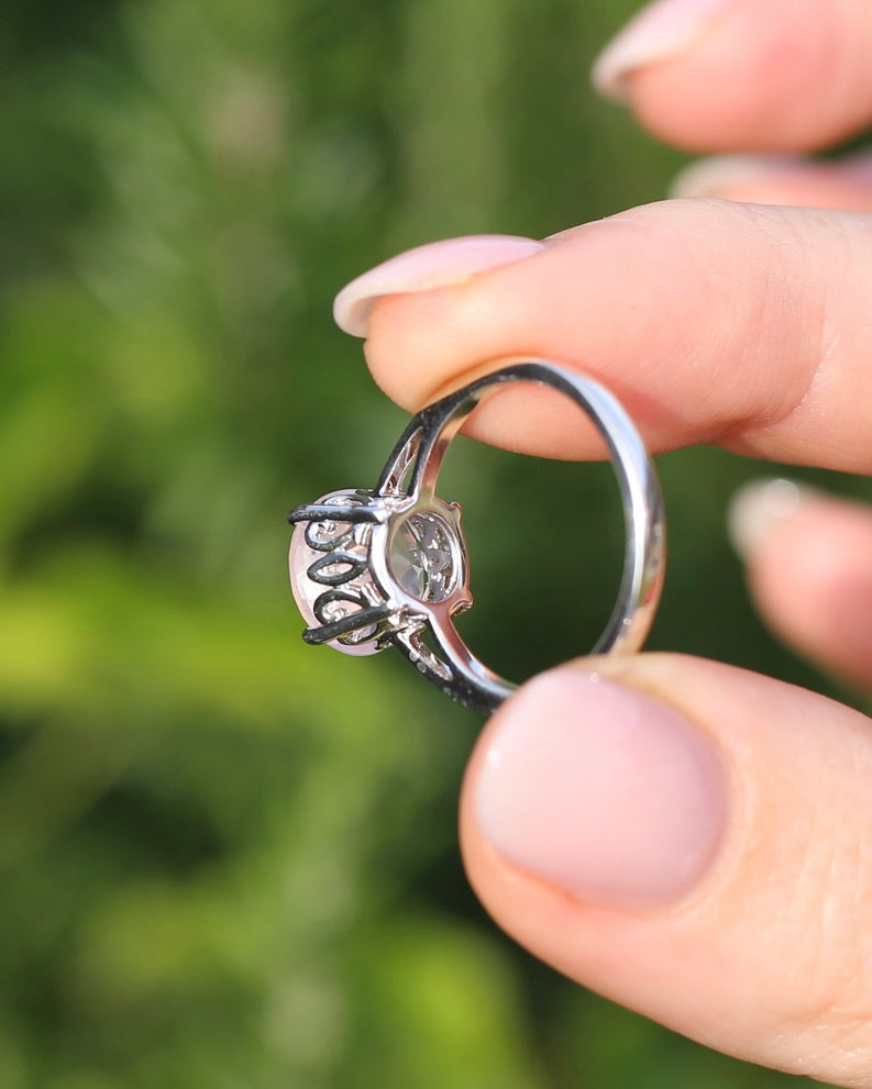 3.7ct Rose Quartz (10mm) Solitaire Ring, Sterling Silver, size O or 7.25, 3.57g