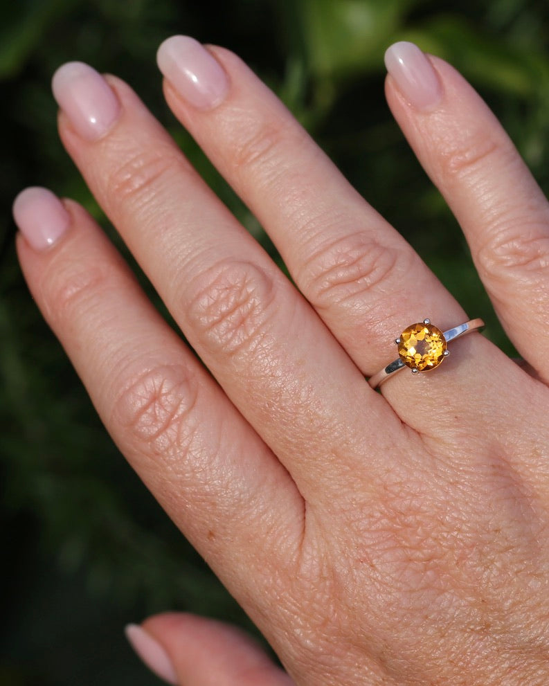 Vibrant Orange Citrine Ring, Sterling Silver, size P or 7.5, 3.1g