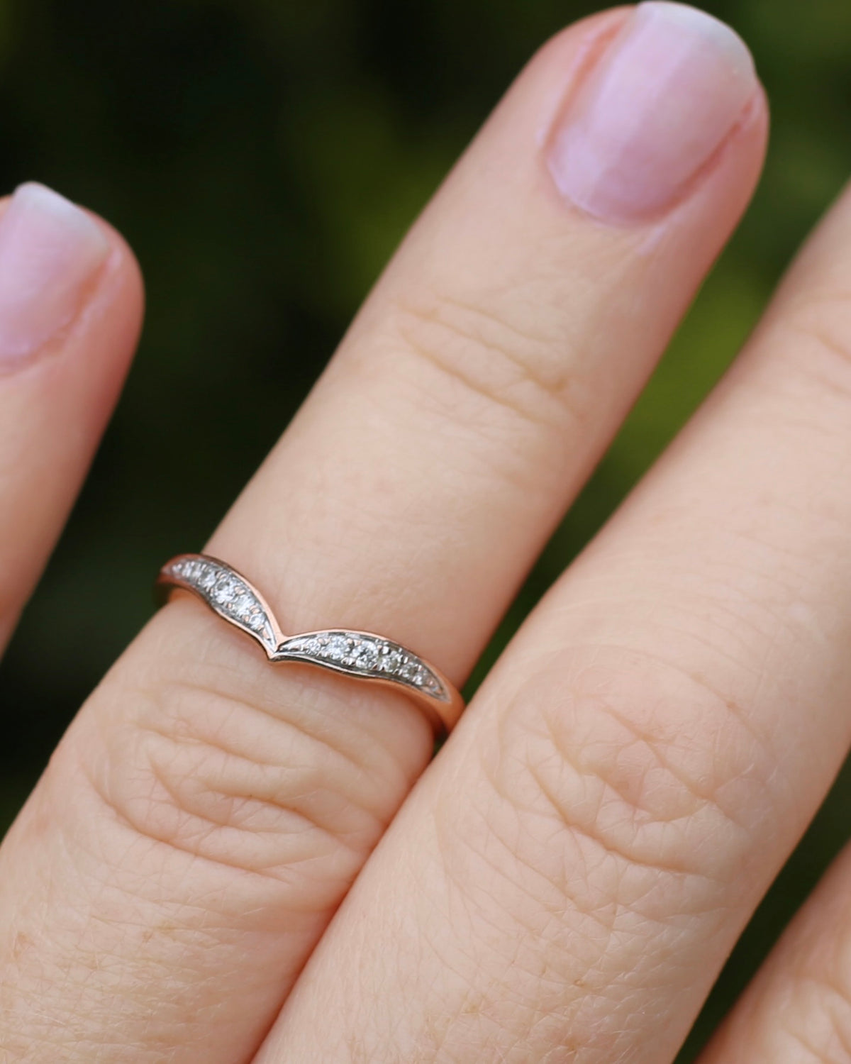 Bead Set Natural Diamond Wishbone Ring, 9ct Rose Gold, size J or 4.75, 1.7g