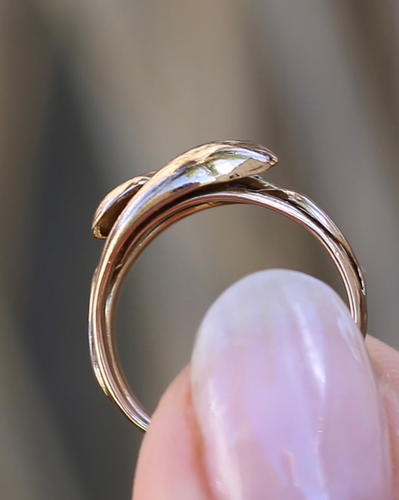 Antique 1907 Birmingham Made Double Snake Ring, 9ct Old Rosey Gold, size I1/2 or 4.5, 3.22g