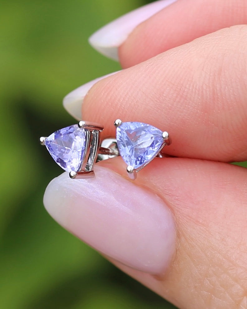 Trillion Cut Tanzanite Earrings, 14ct White Gold, 1.32g