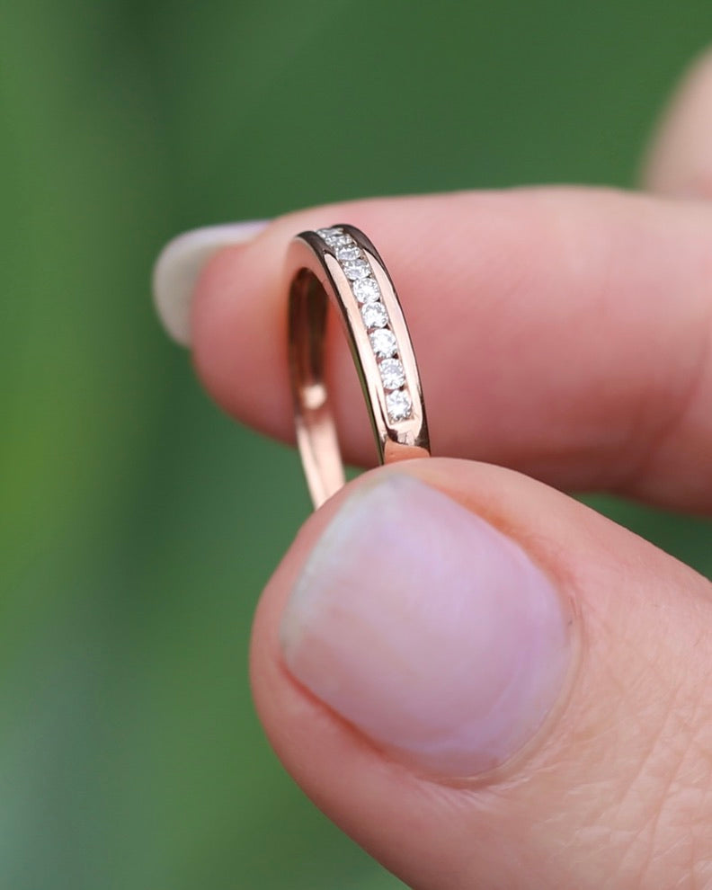 0.3ct Channel Set Natural Diamond Band, 9ct Rose Gold, size 7.25 or just over O, 1.6g