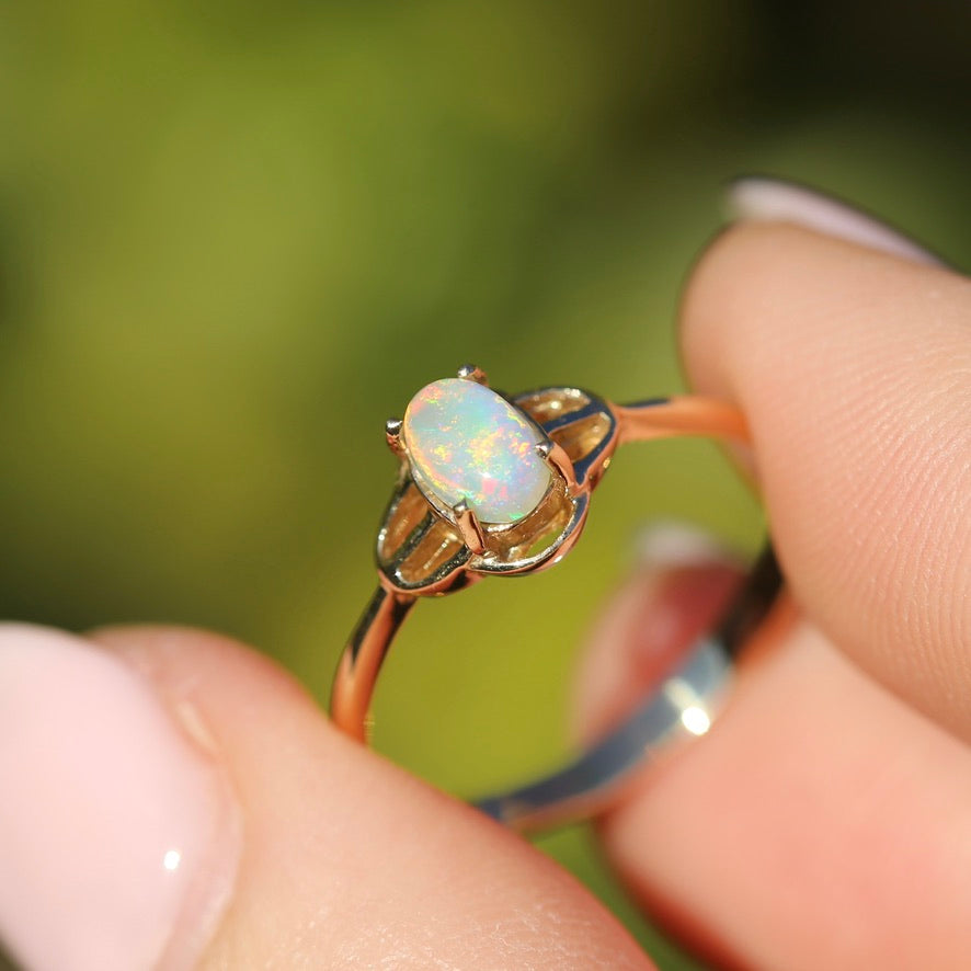 Vintage Hexagon opal engagement ring art deco cluster nature inspired –  Ohjewel