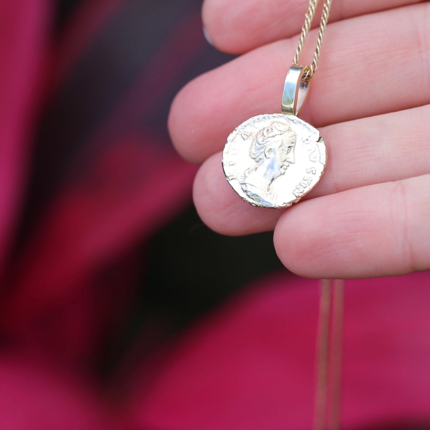 Faustina the Elder Coin Pendant,Cast From a 141-161AD Silver Denarius, avail in  Silver and Gold