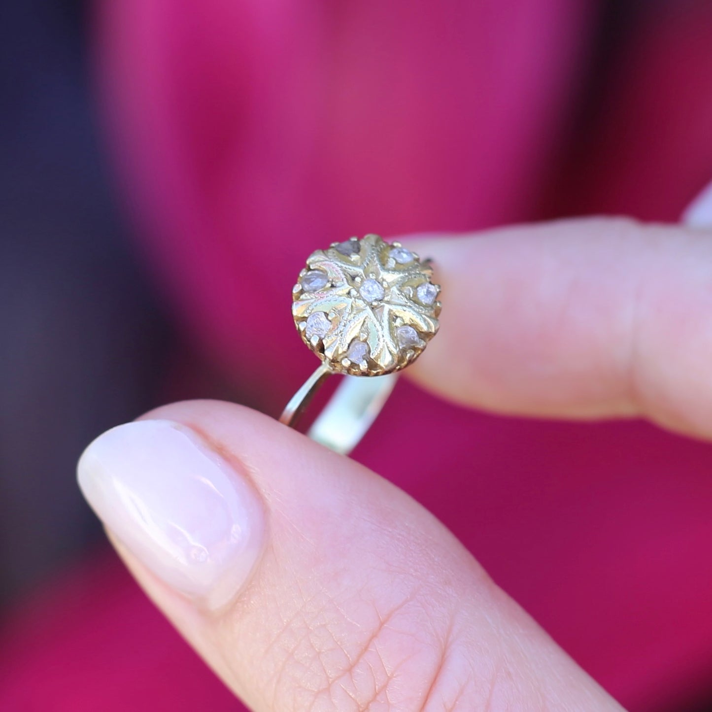 Rustic Handmade Likely Victorian Rose and Table Cut Diamond & Quartz Ring, approx 12ct Yellow Gold, size T or 9.5