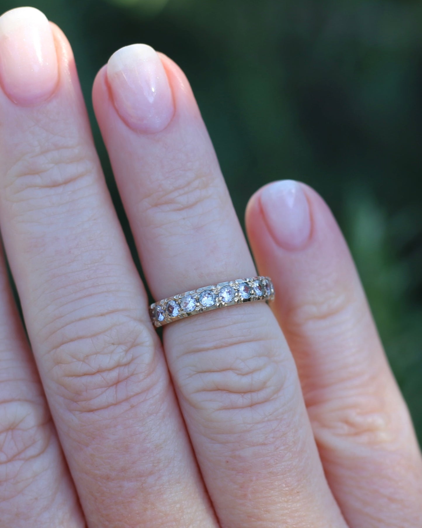 Vintage 1950s Style White Spinel Eternity Ring, 9ct Yellow Gold, size J or 4.75