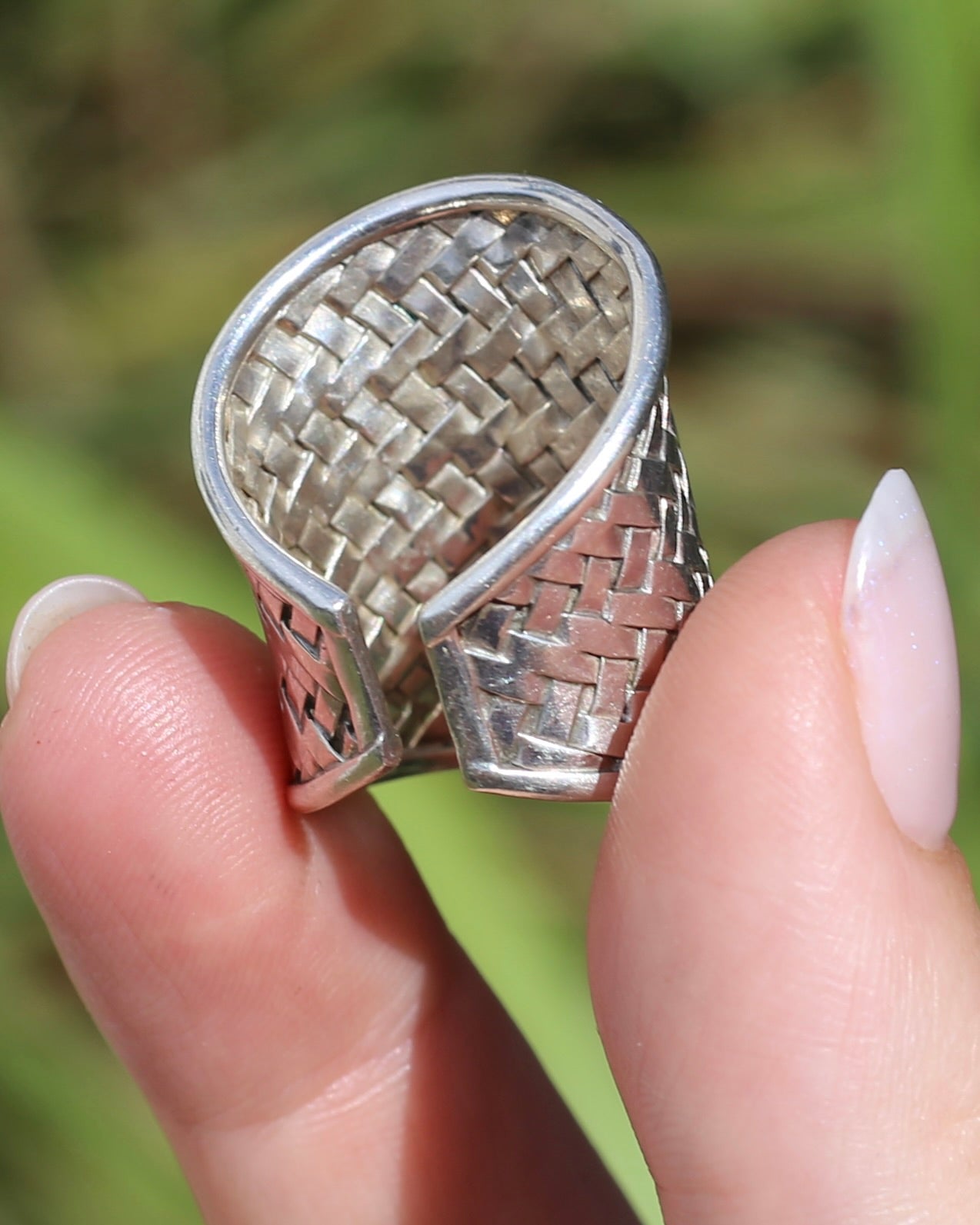 Woven Silver Cuff Ring, Sterling Silver, currently fits like a size P1/2 or Q - but easily sizeable, 8.2g