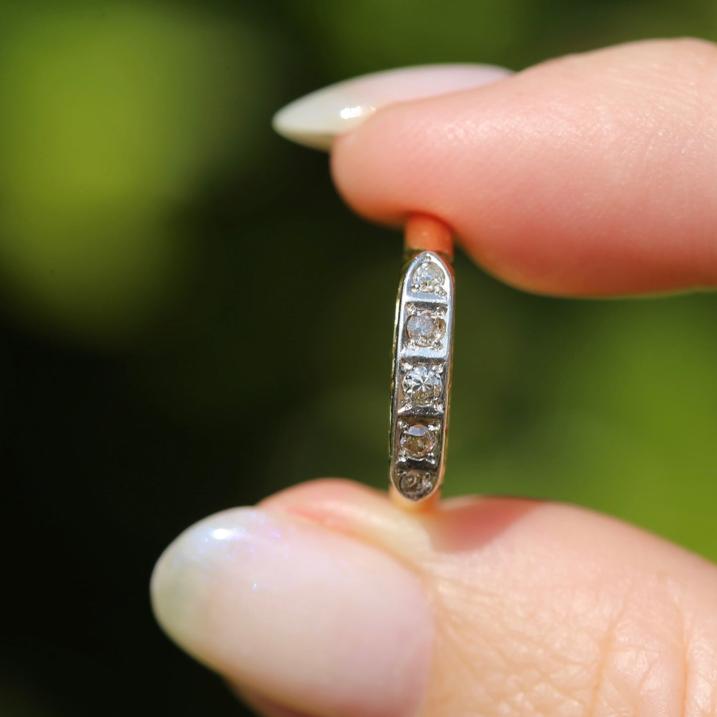 1930s Old Cut 5 Stone Diamond Ring, Platinum and 18ct Yellow Gold, size L or 5.75