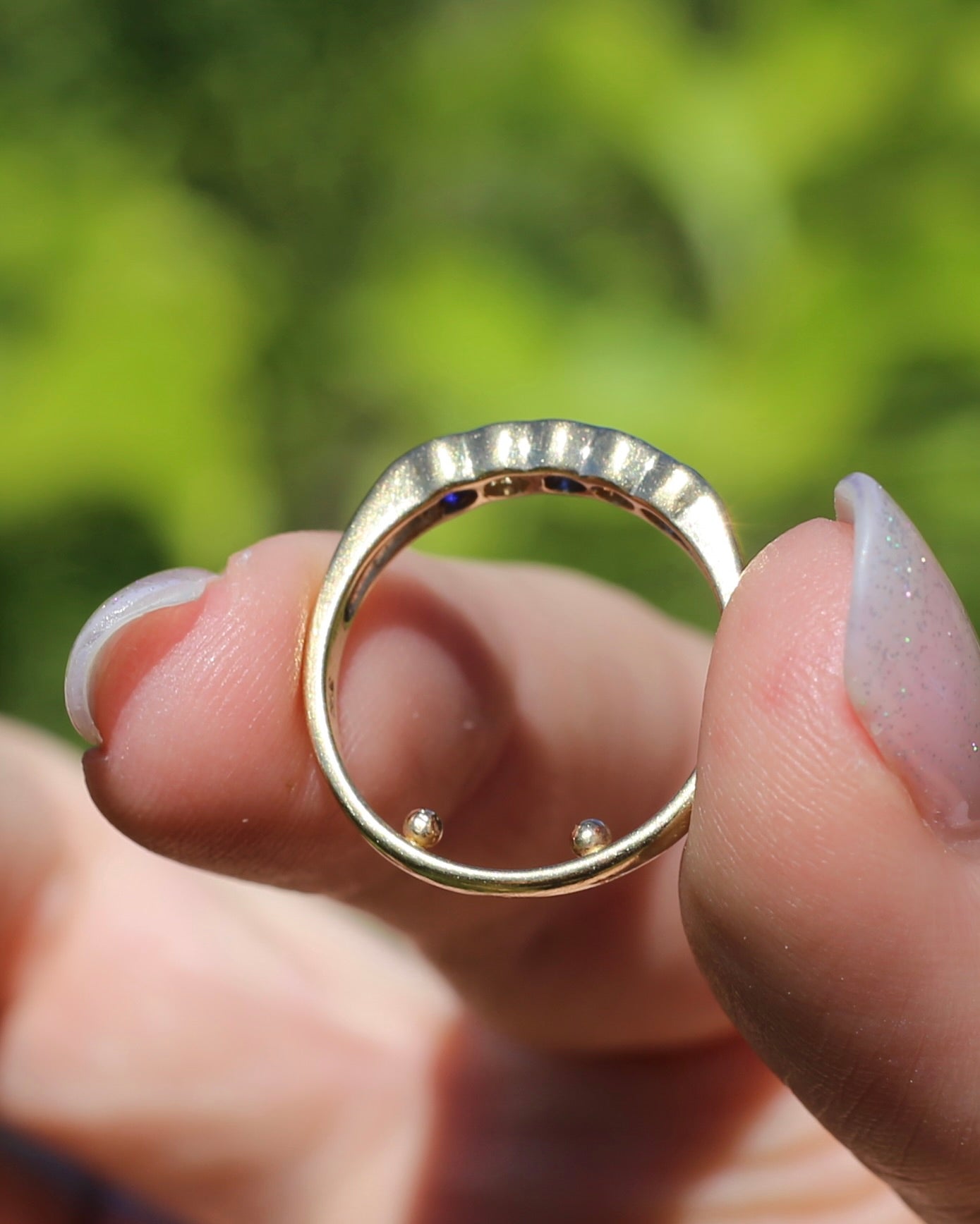 Second Glance - Five Stone Sapphire and Diamond Semi Bezel Ring, 9ct Yellow Gold, approx size N or 6.75 with Arthritis Balls, 2.42g