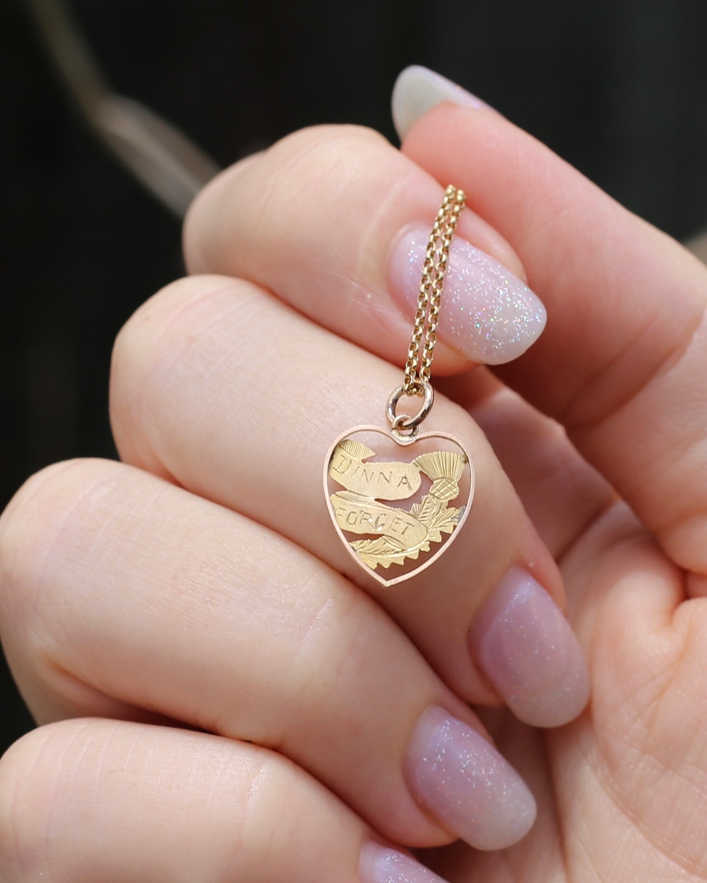 Vintique Scottish "Dinna Forget" Thistle Heart Shaped Pendant, 0.41g