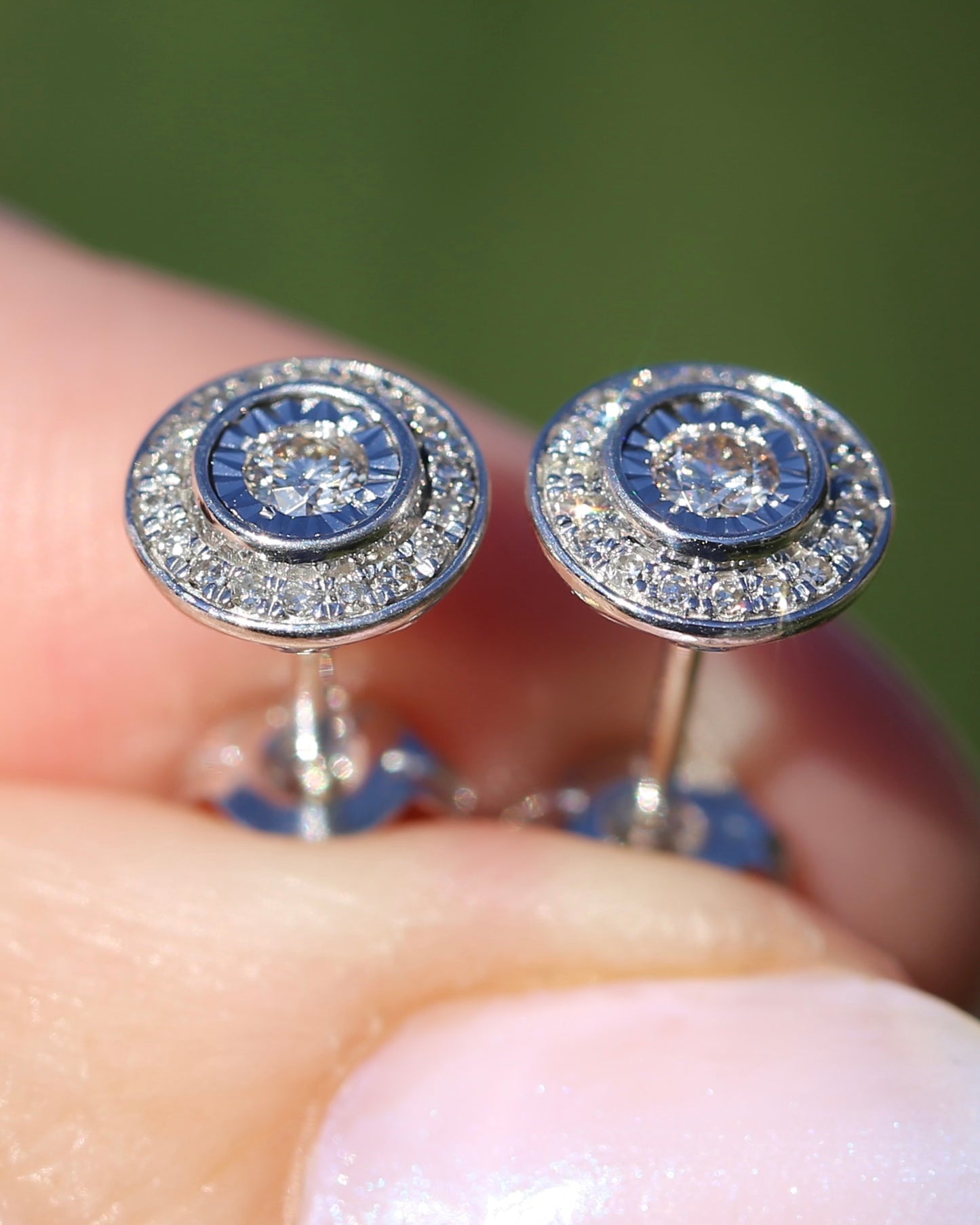 Natural Diamond Cluster Target Studs, 9ct White Gold, 7.5mm wide, 1.38g