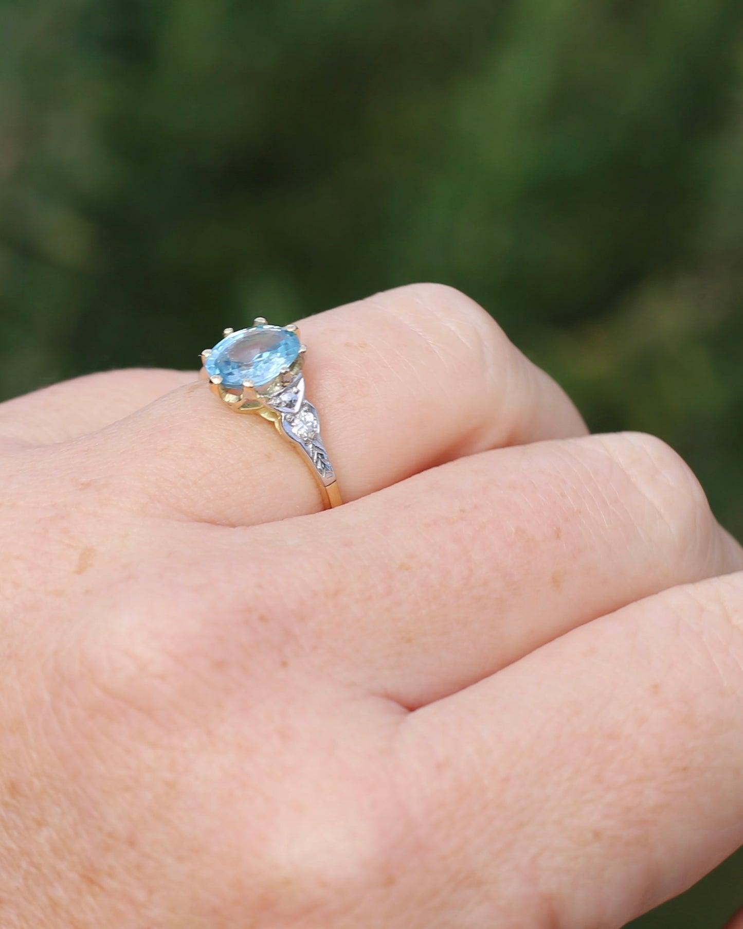 Circa 1930s Art Deco Blue Zircon and Diamond Ring, 18ct size just over M1/2 or 6.5, 2.80g
