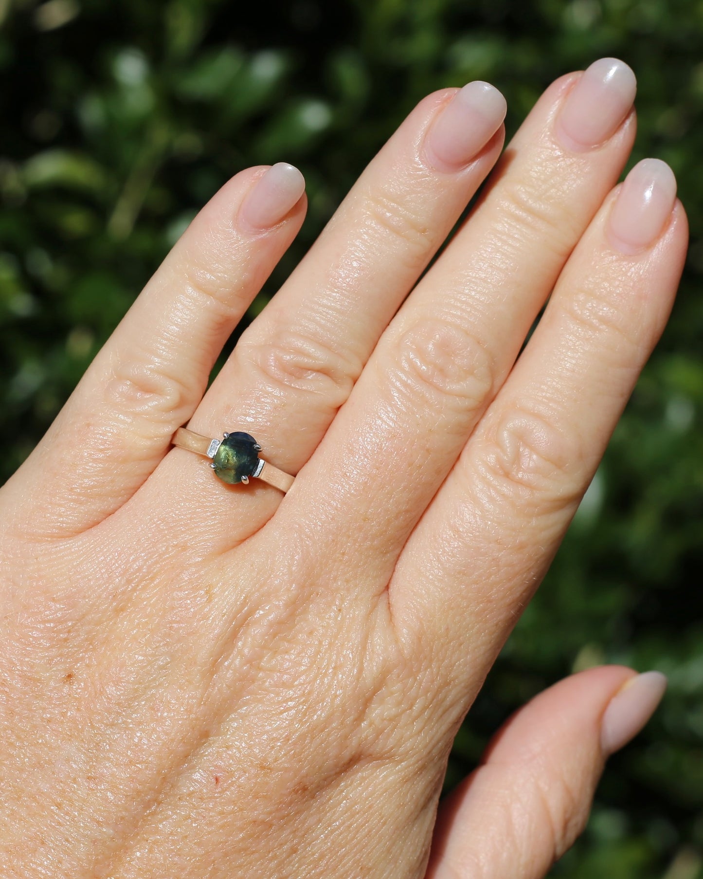 Bi Colour Natural Sapphire, Sterling Silver, size O or 7.25