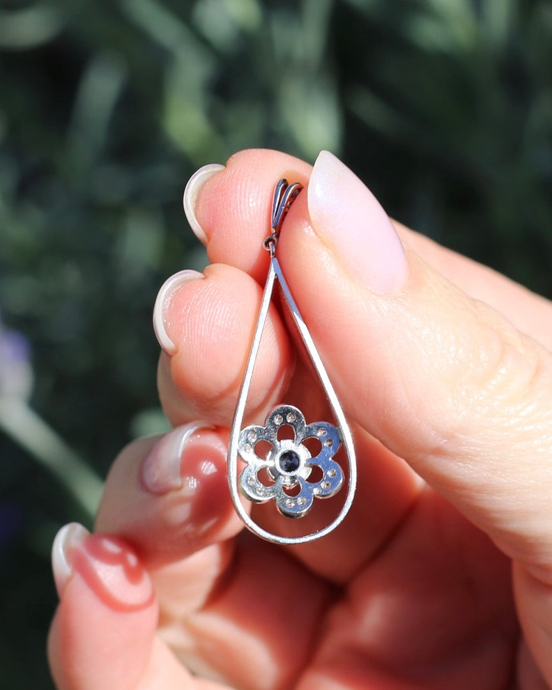 Vintage Natural Sapphire and Diamond Pendant, 18ct White Gold, 2.64g