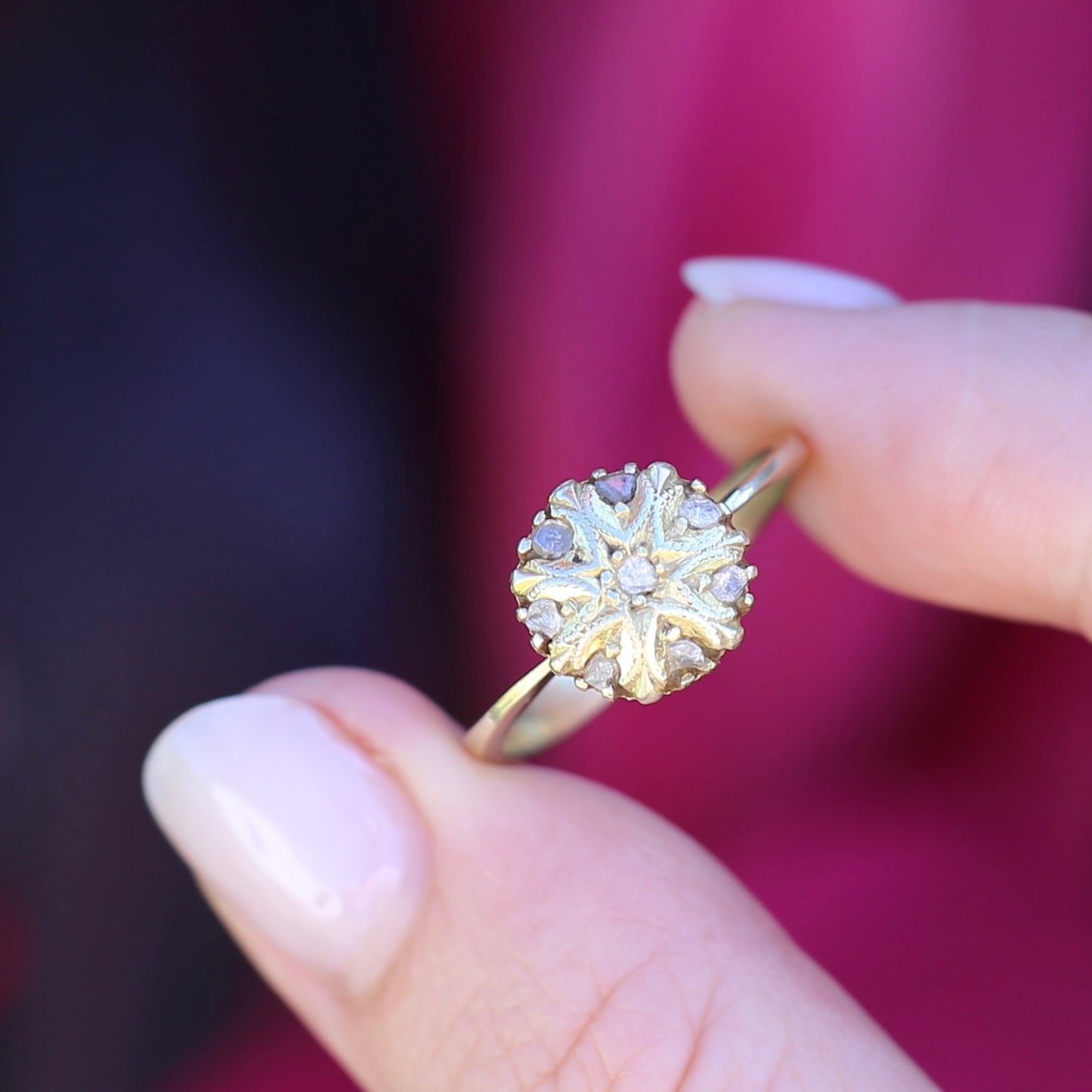 Rustic Handmade Likely Victorian Rose and Table Cut Diamond & Quartz Ring, approx 12ct Yellow Gold, size T or 9.5