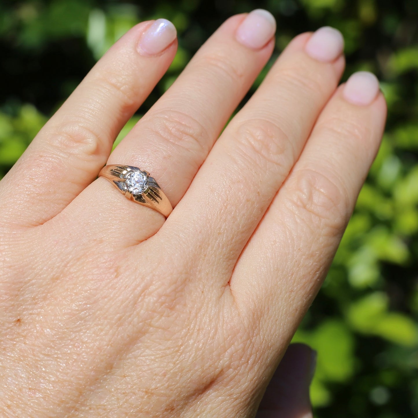 Hand Cut White Sapphire in 15ct Old Gold Ring, size N1/2 or just under 7