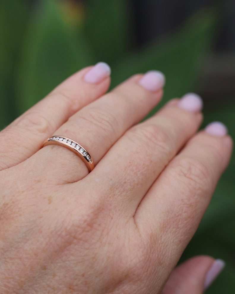 0.3ct Channel Set Natural Diamond Band, 9ct Rose Gold, size 7.25 or just over O, 1.6g