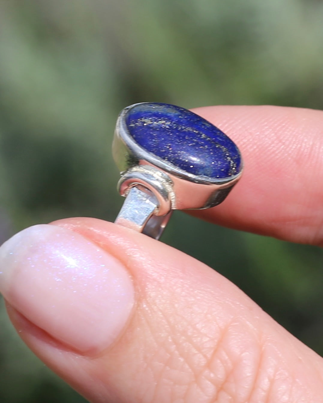 Lapis Cabochon in Silver Bezel Setting, Sterling Silver, size P1/2 or just under 8, 4.9g