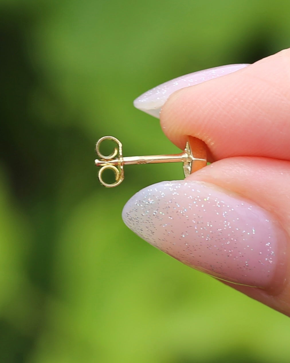 Vintage Brushed Gold Square Studs with Glass Stones, 8ct Yellow Gold, 0.89g