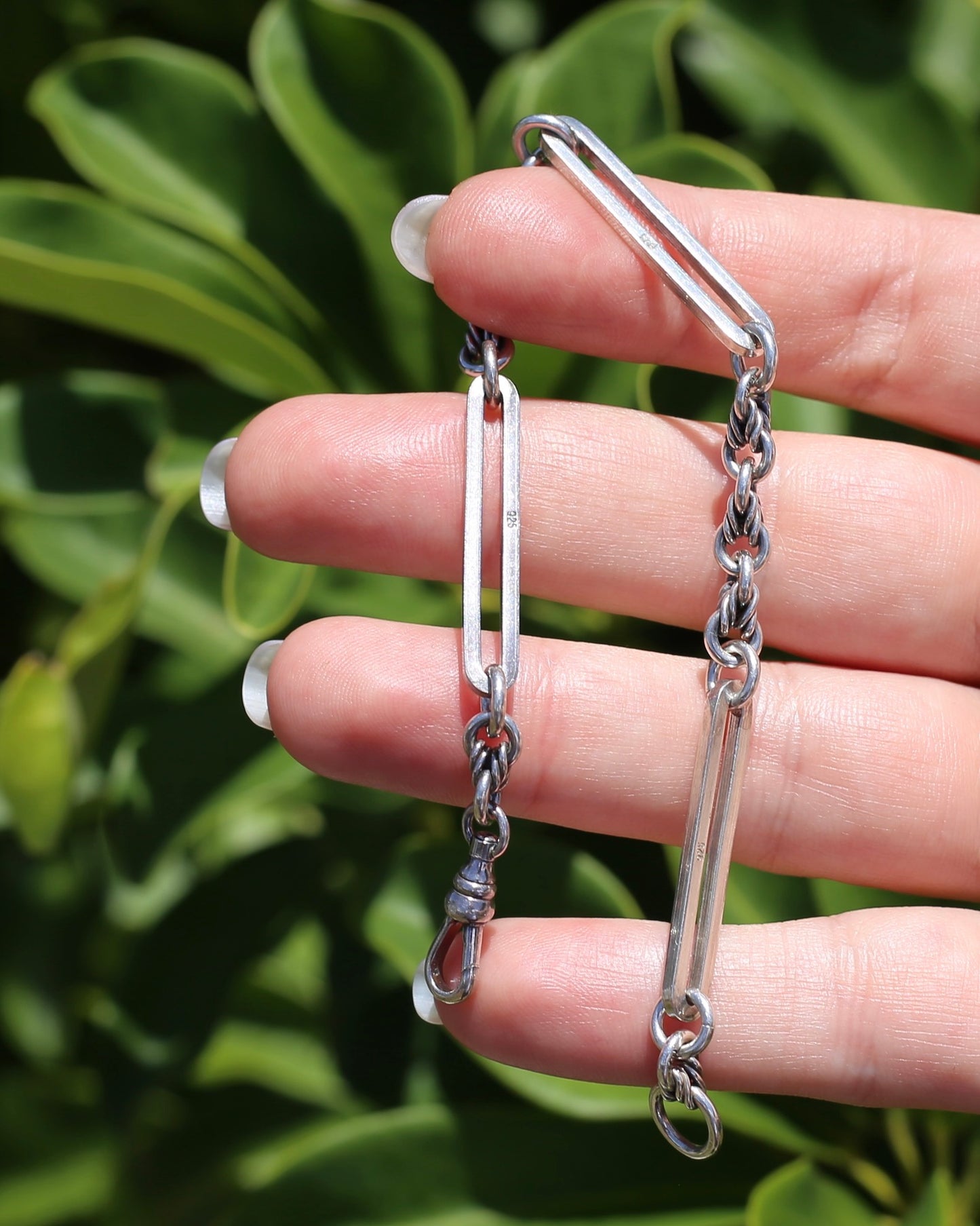 Love Link and Trombone Link Bracelet or Extender with Albert Clasp, Sterling Silver, 7.75 inches or 19.5cm, 11.88g