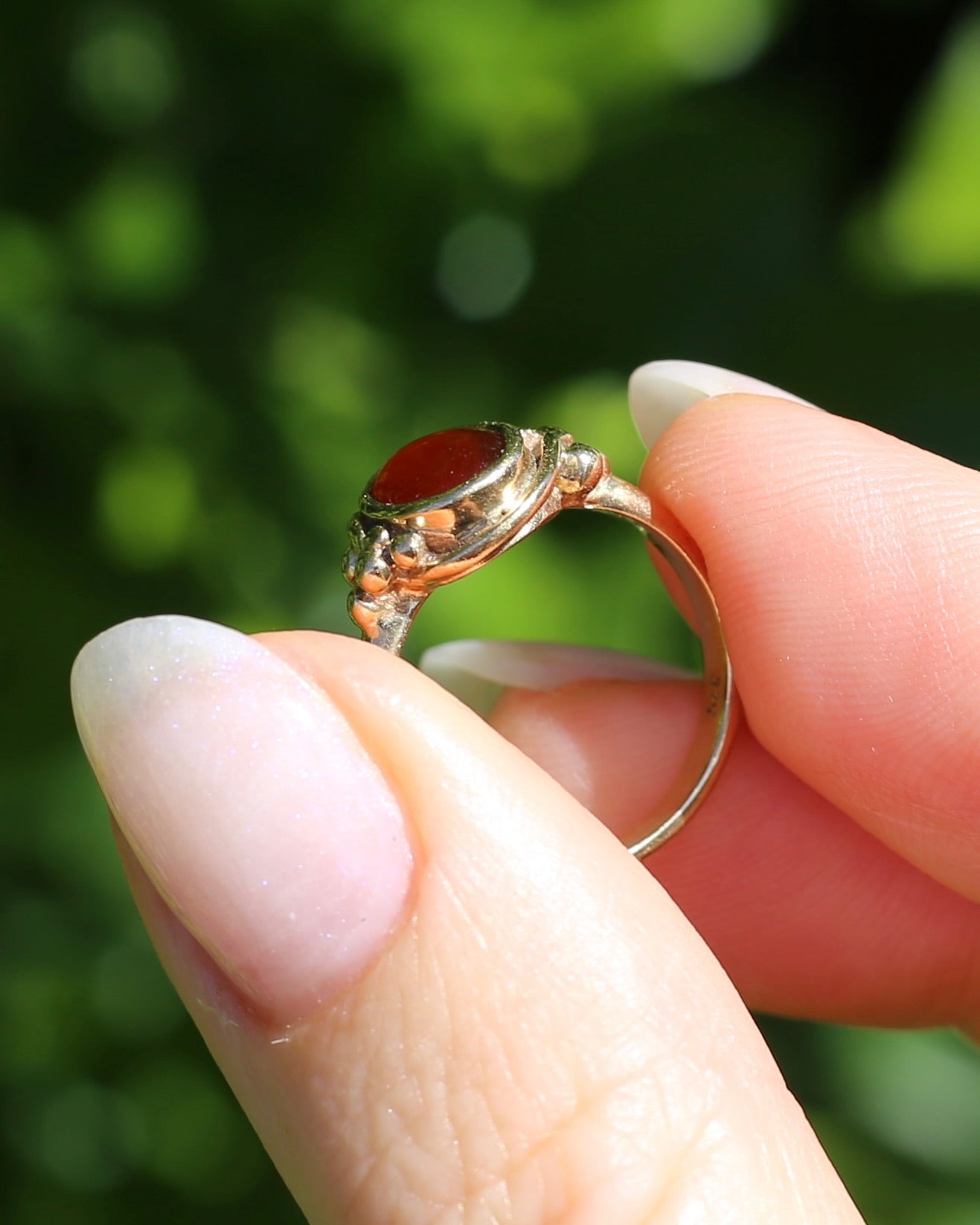 Bezel Set Carnelian Cabochon Signet Type Ring, 9ct Yellow Gold, size I1/2 or 4.5