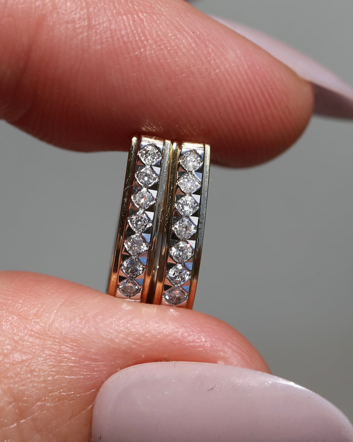 Mixed Metal Natural Diamond Huggies, 10ct Yellow and White Gold, 16 x 3.4mm, 2.45g