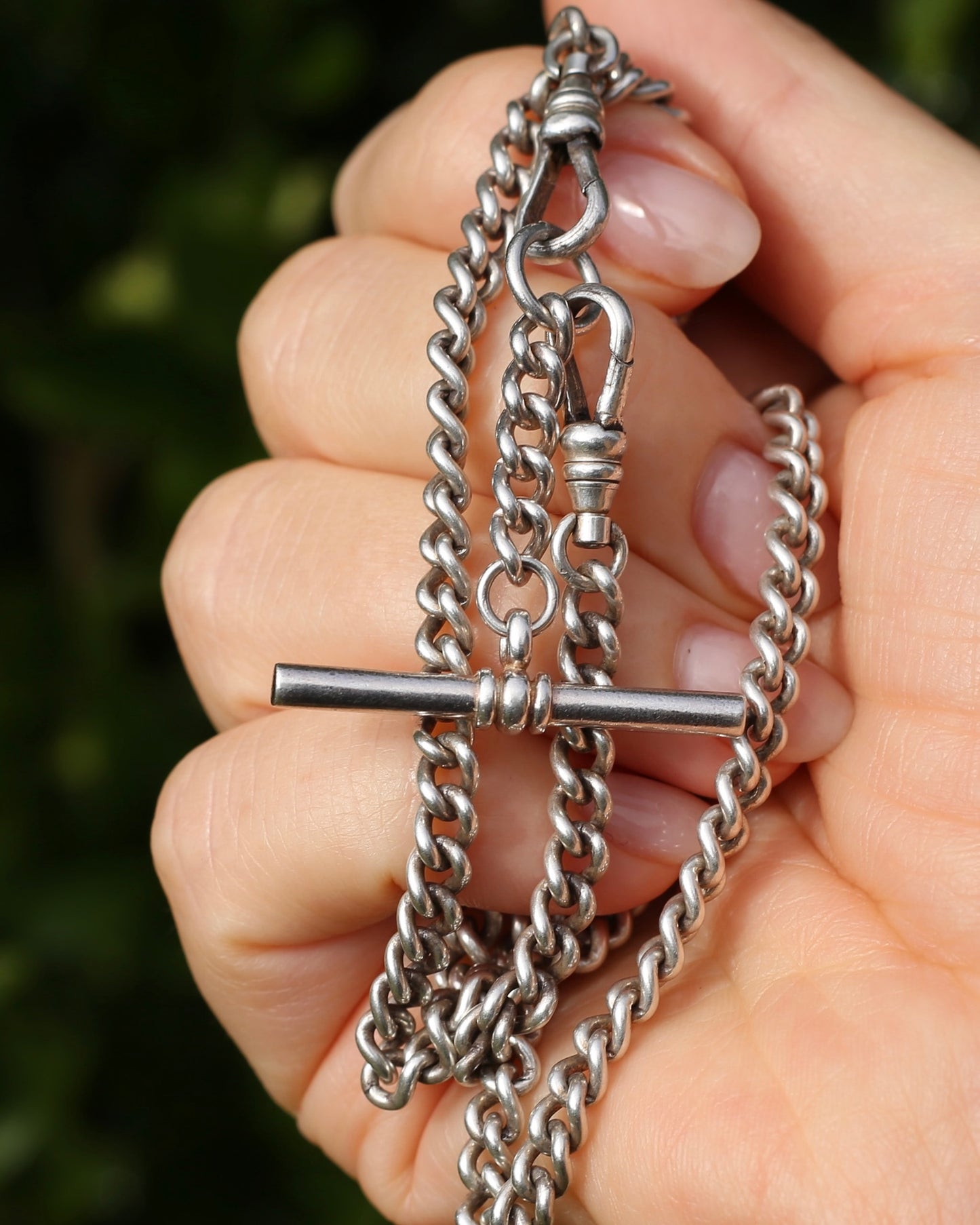 Vintage Silver Albert Chain, Likely American Made, Double Albert Clasp and Removable T-bar, Sterling Silver, 51.5cm