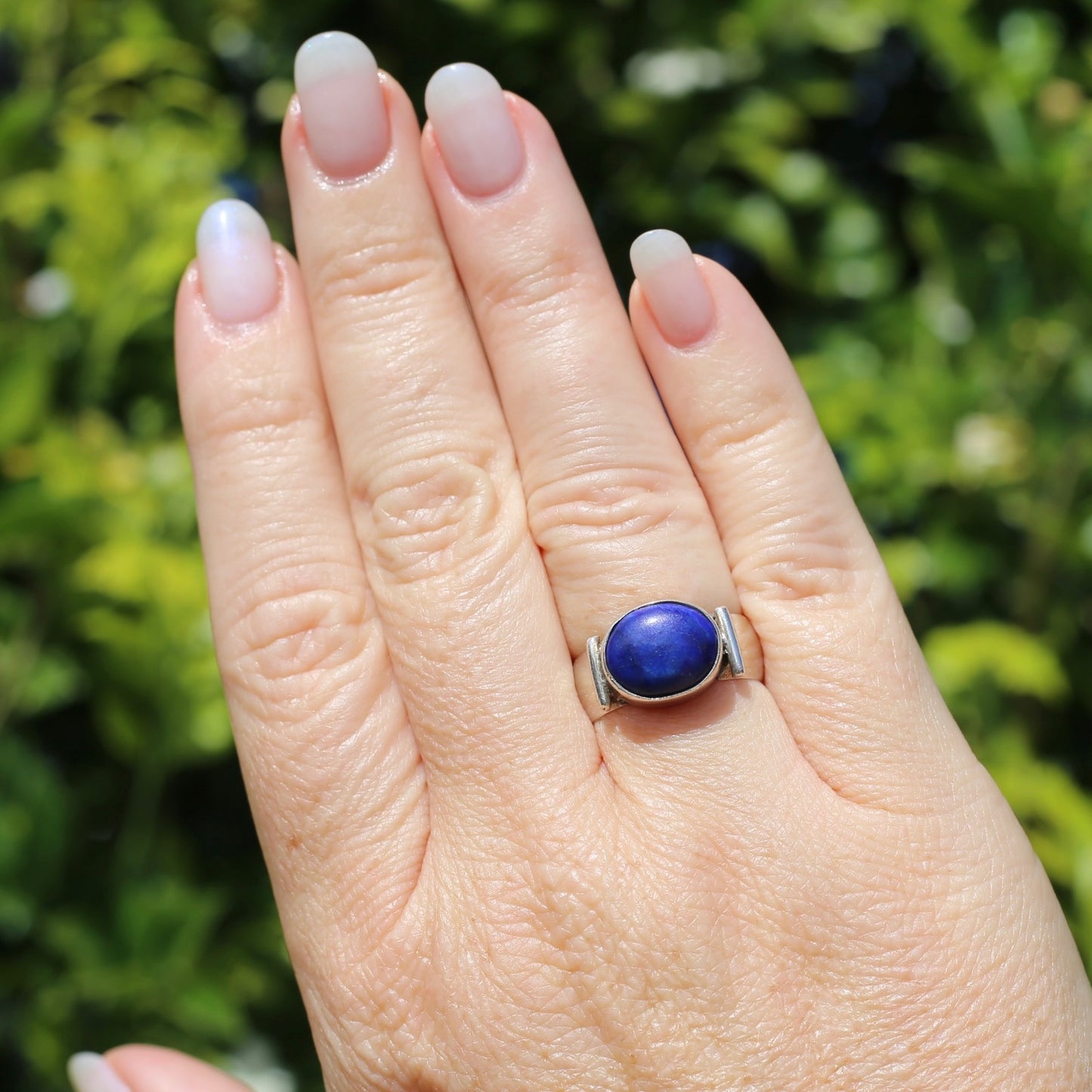 East West Set Oval Lapis Lazuli, Sterling Silver, size P or 7.5 (fits about a size smaller)