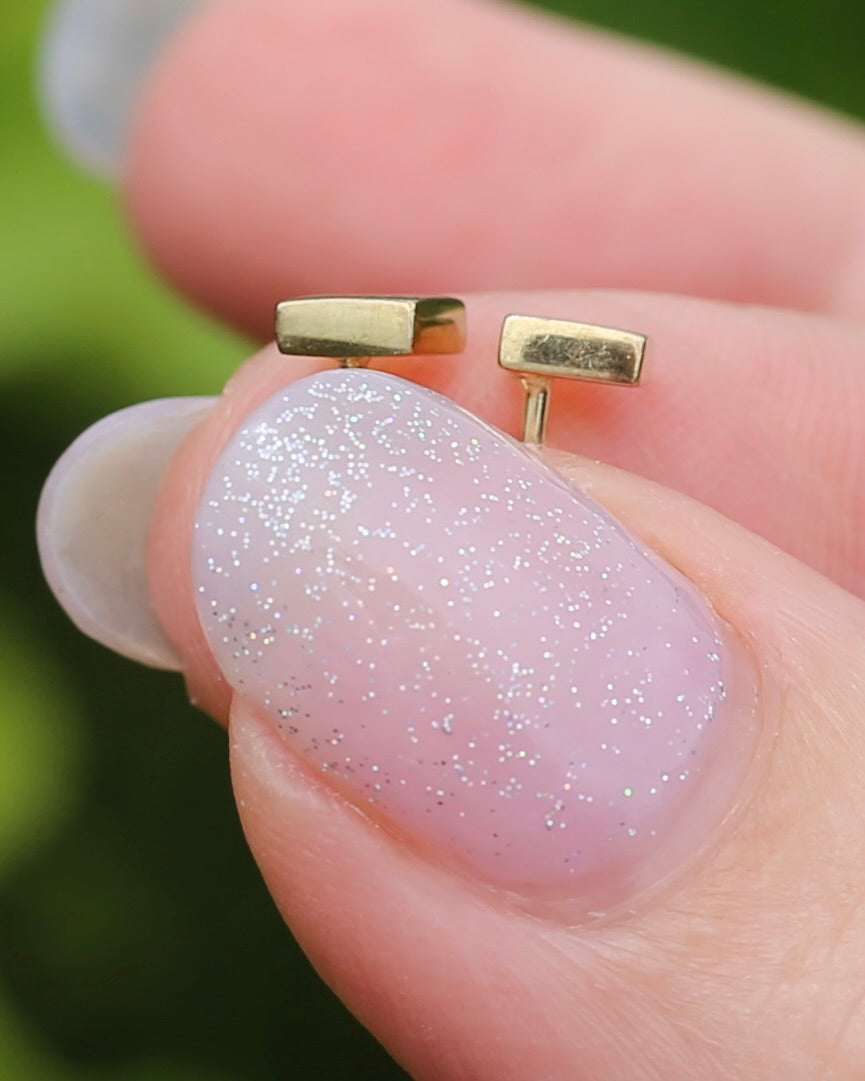 Vintage Brushed Gold Square Studs with Glass Stones, 8ct Yellow Gold, 0.89g