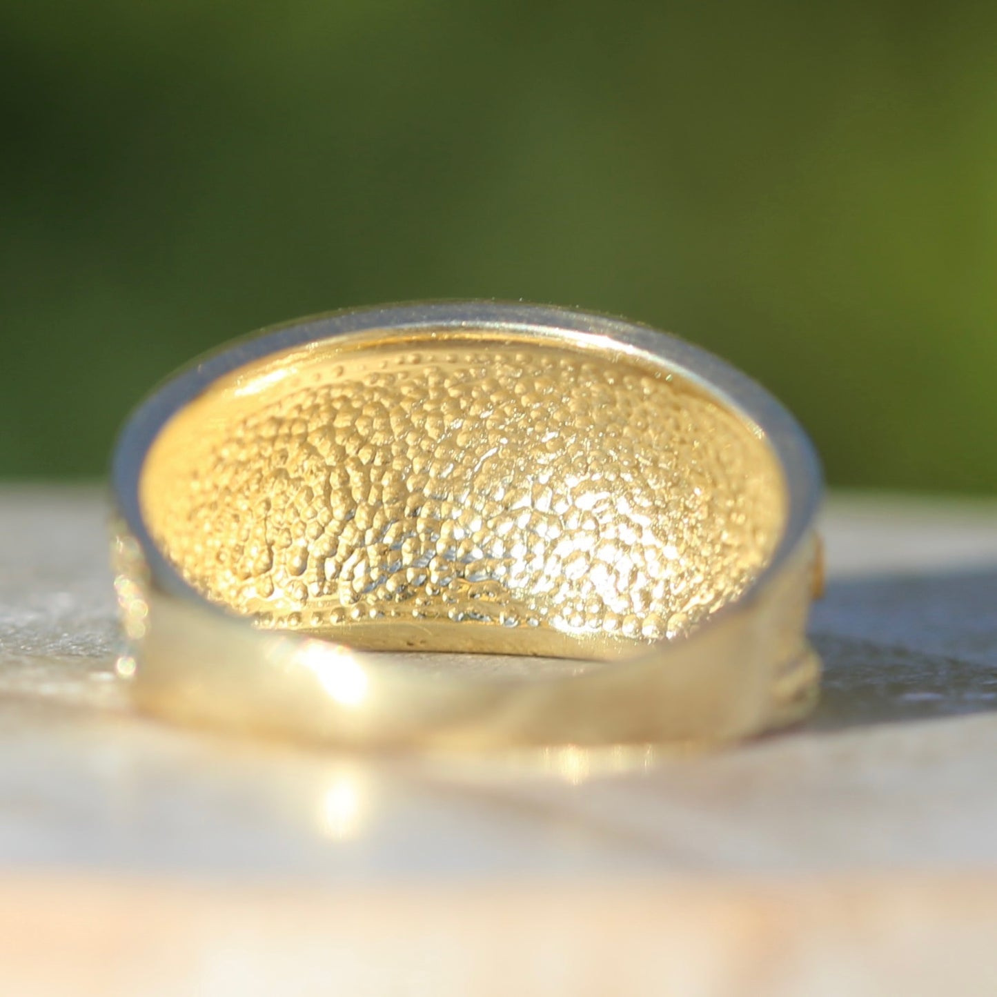 Chunky Embossed Decorative Wide Gold Ring, 14ct Yellow Gold, size N1/2 or 7