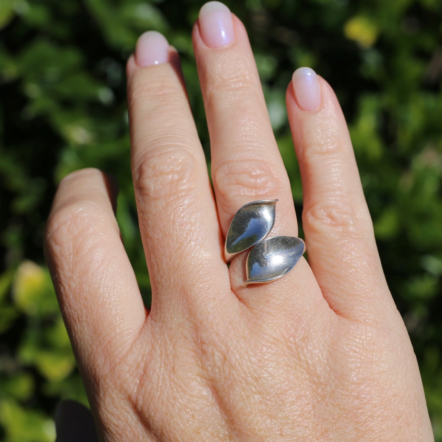 Two leaf Silver Ring, Sterling Silver, sizeable