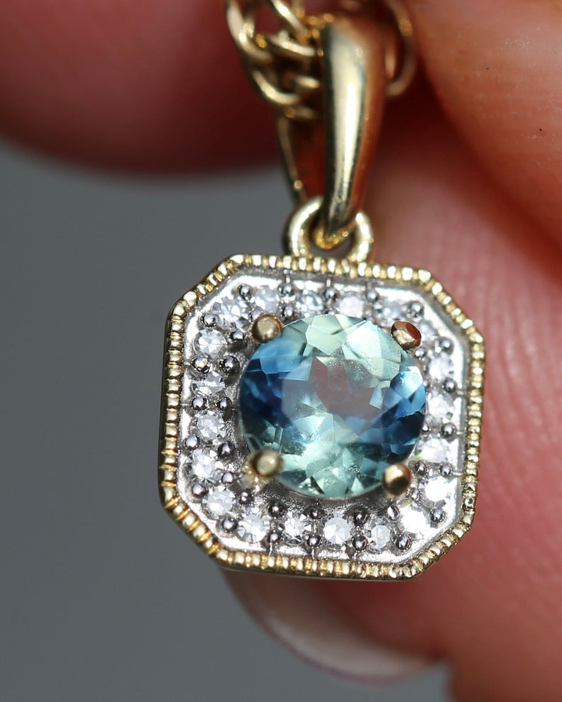 4mm Parti and Diamond Pendant, 9ct Yellow and White Gold, 0.52g