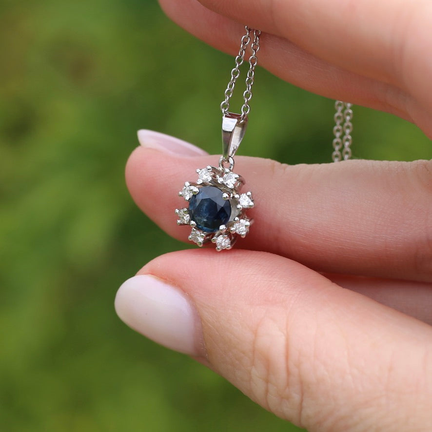 1.15ct Sapphire and Diamond Pendant, 14ct White Gold, with 9ct White Gold Chain