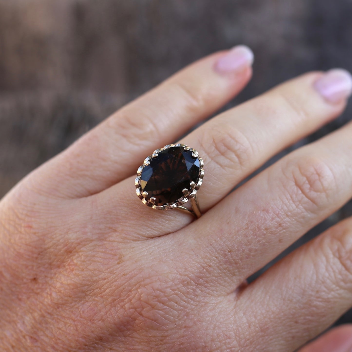 Gorgeous 1973 7.5ct Smoky Quartz Cocktail Ring, size N or 6.75