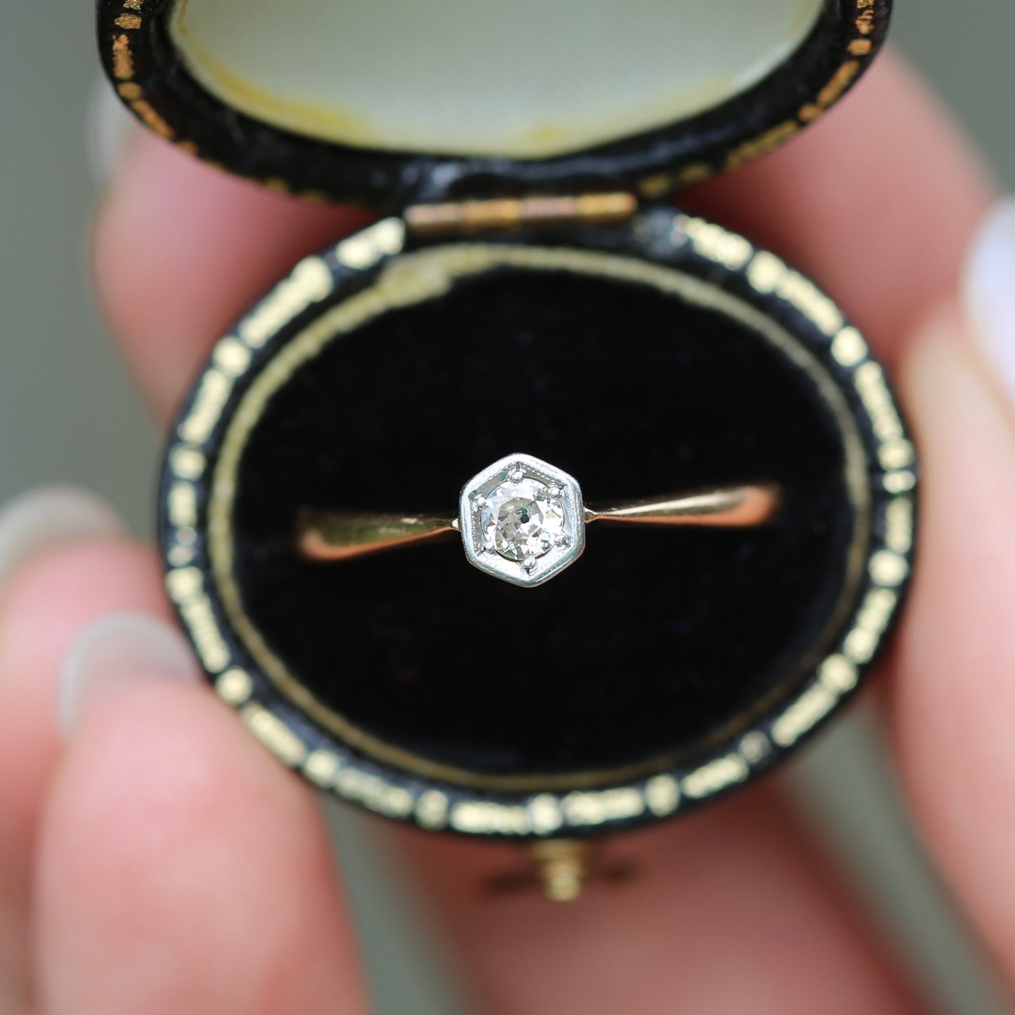 Early Australian Old Cut Diamond Solitaire by H. G. Rogers, 18ct White and Yellow Gold, size 9.5 or just over S1/2