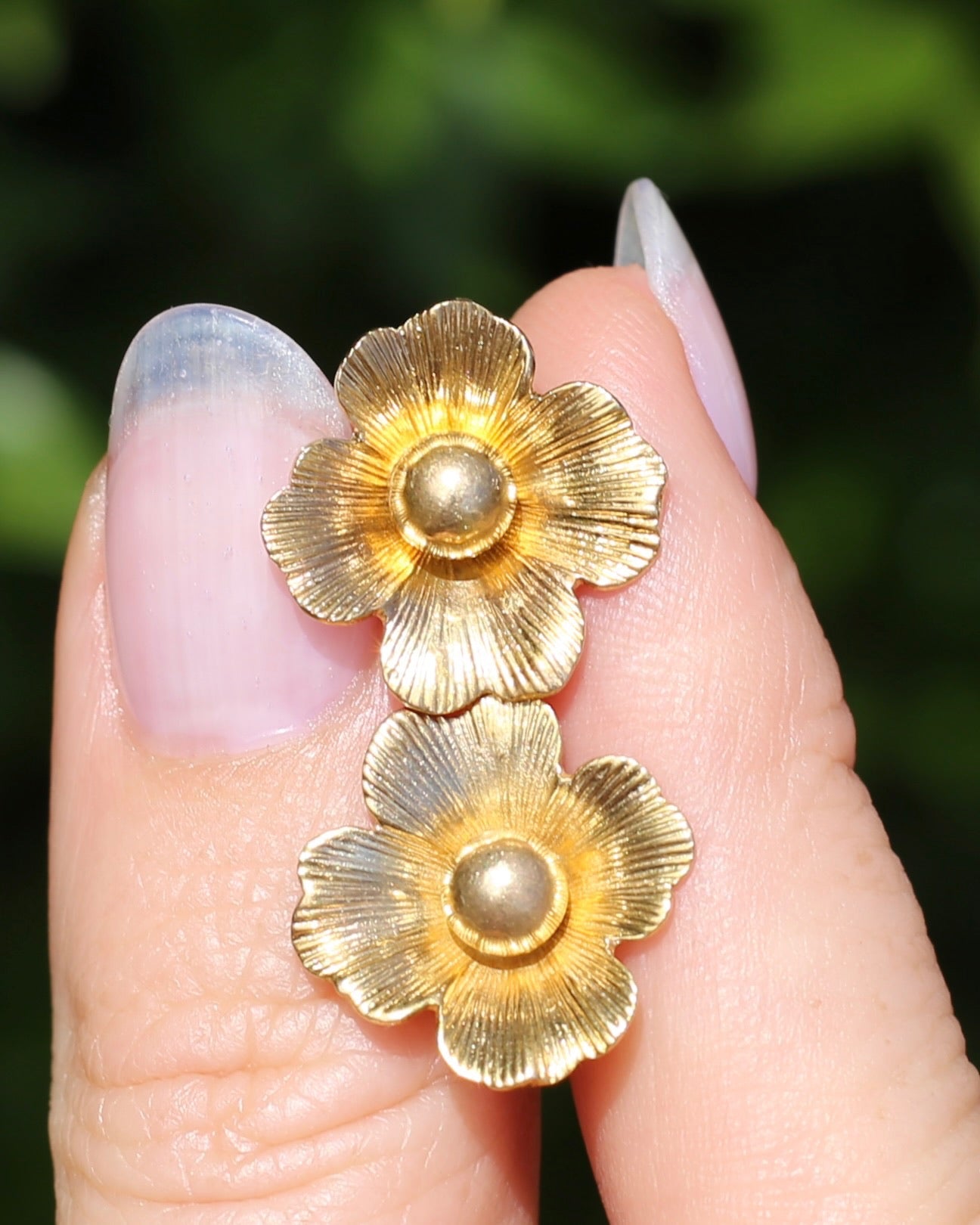 Vintage 1950s Large Floral Earring Studs, 9ct Gold (14K butterflies), Birmingham Made, 3.27g