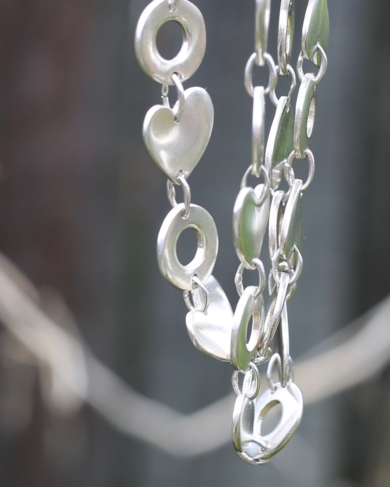 Fabulous Modernist Inspired Hearts and Lilypads Necklace, Sterling Silver, 43cm, 42.3g