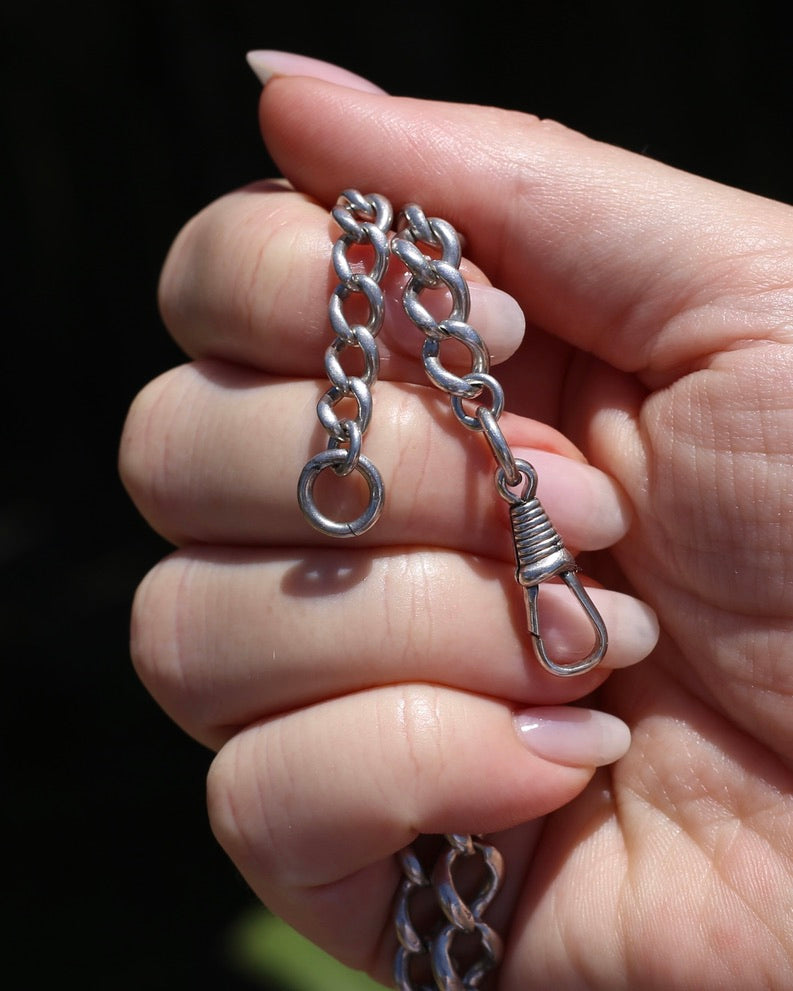 Birmingham Made 1903 Sterling Silver Watch Chains, Fob and T-bar, 47cm or 18.5 inches, 52,6g