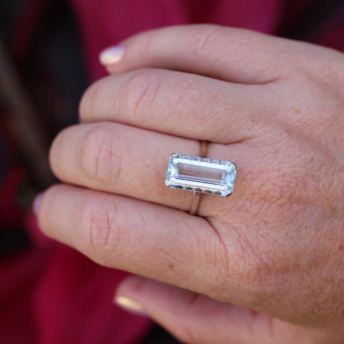 8.46ct Rectangular Step Cut Aquamarine in Hand Made French 18ct White Gold, size U1/2 (offering a free re-size on this)