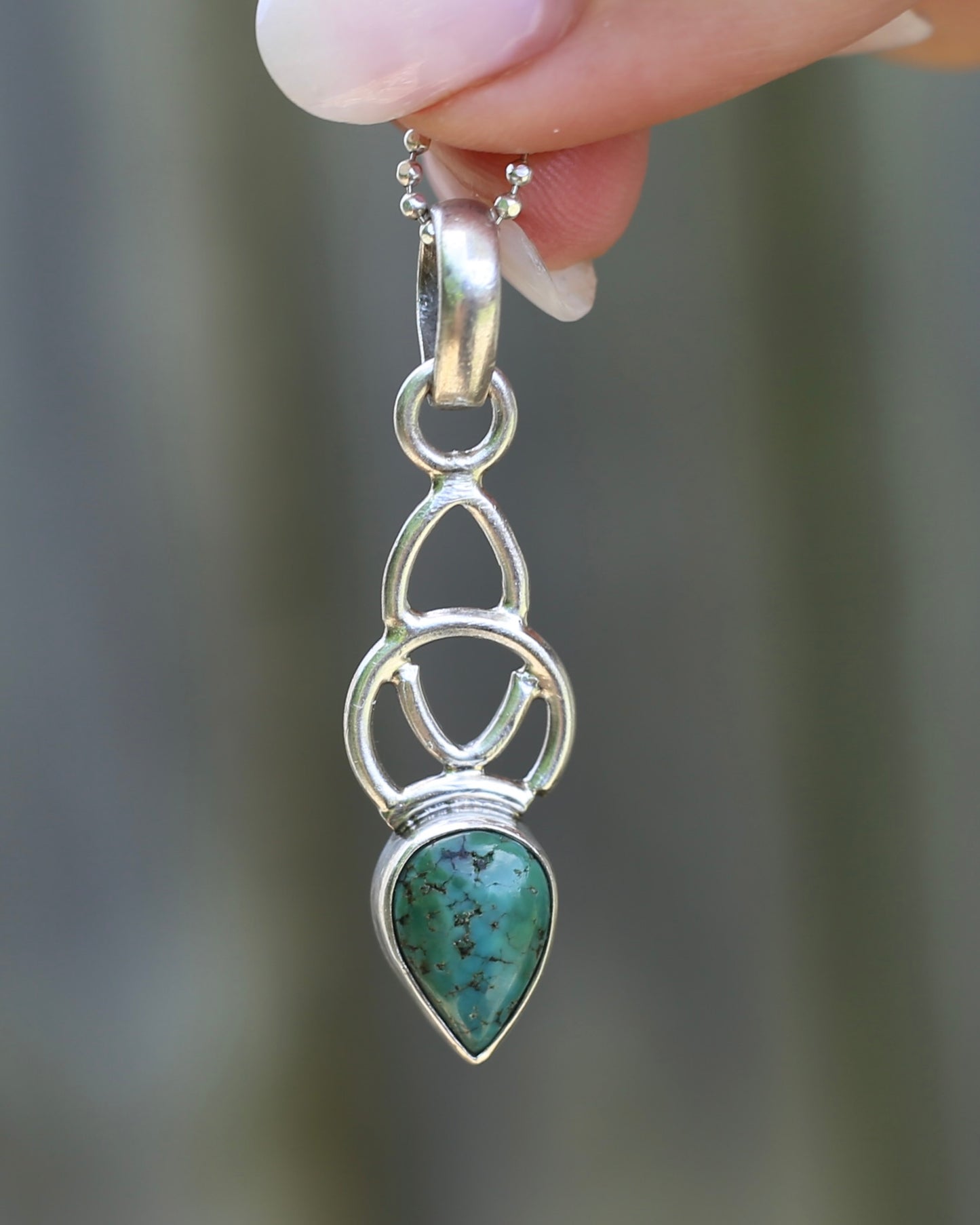 Natural Turquoise and Celtic Inspired Pendant, Sterling Silver, 4.8g