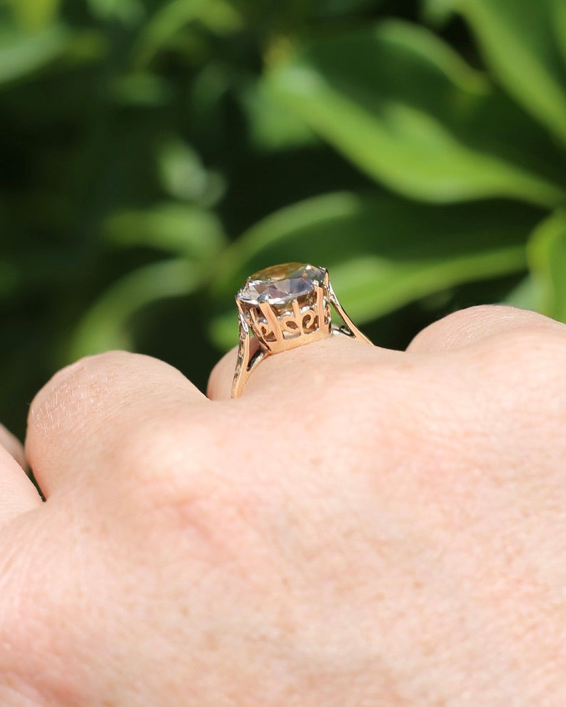 5.68ct Oval Natural Australian Zircon, In 1973 Birmingham Made Ring, 9ct Yellow Gold, size O1/2 or 7.5, 3.41g
