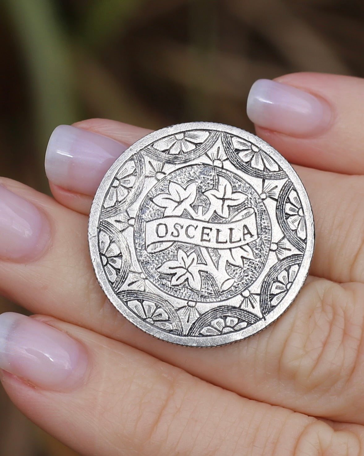 Antique Love Token Oscella Brooch 1900 British India One Rupee, 10.9g