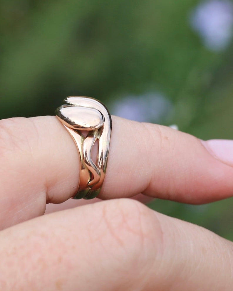 Antique 1907 Birmingham Made Double Snake Ring, 9ct Old Rosey Gold, size I1/2 or 4.5, 3.22g