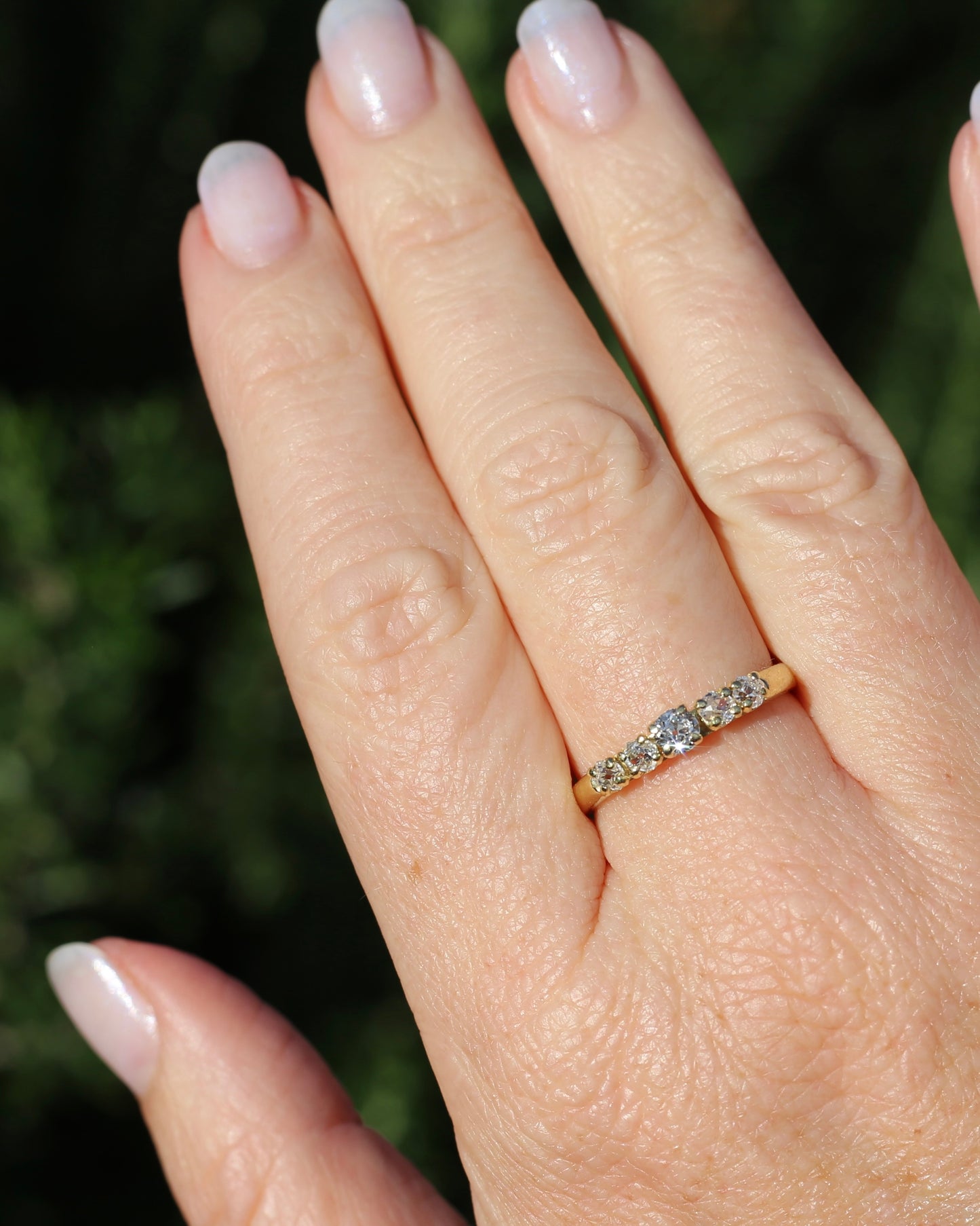 Five Stone Old Cut Diamond Ring approx 0.85ct, Claw Set, 18ct Yellow Gold, size T or 9.5
