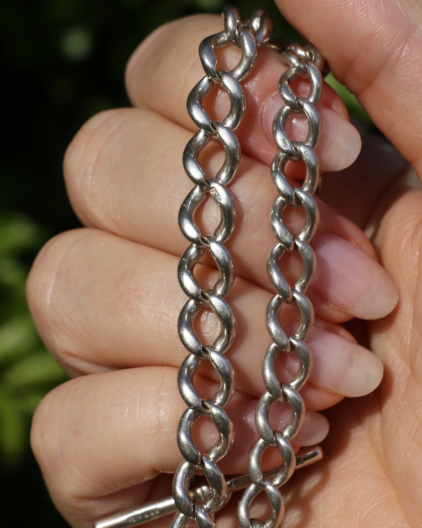 Birmingham Made 1903 Sterling Silver Watch Chains, Fob and T-bar, 47cm or 18.5 inches, 52,6g
