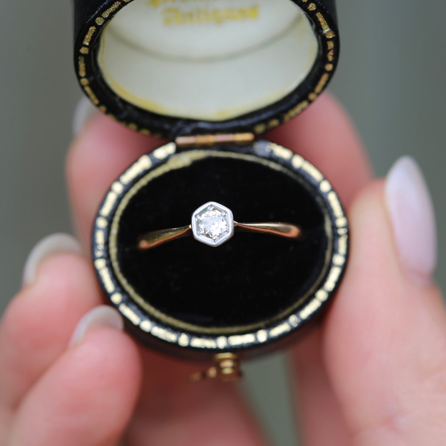 Early Australian Old Cut Diamond Solitaire by H. G. Rogers, 18ct White and Yellow Gold, size 9.5 or just over S1/2