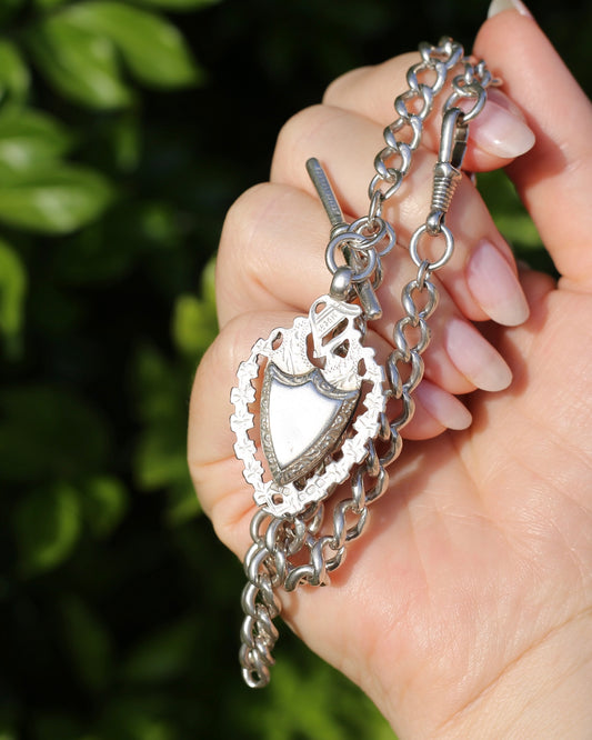 Birmingham Made 1903 Sterling Silver Watch Chains, Fob and T-bar, 47cm or 18.5 inches, 52,6g