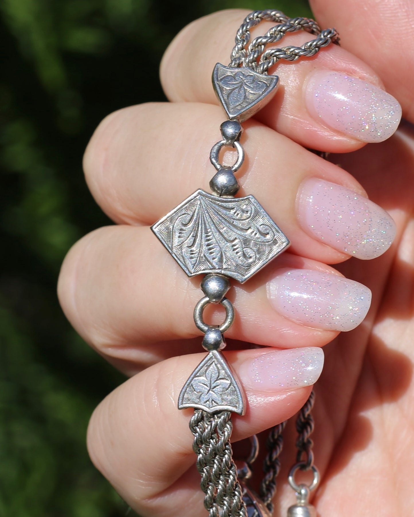 Amazing 1884 Silver Albertina with T-bar and Tassel, 19.5cm or just over 7.5 inches to jump ring, 20.4g