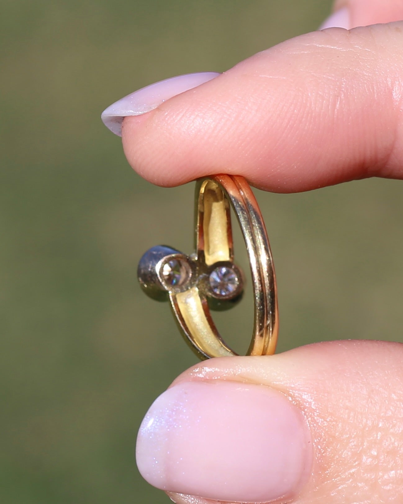 Vintage Toi Et Moi Two Stone Natural Diamond Ring, 18ct Yellow and White Gold Ring, size P1/2 or just over 7.75, 4.42g, with valuation
